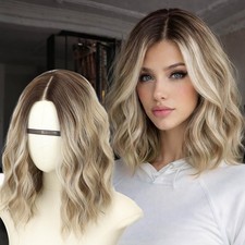 AISI HAIR 14Inch Dark to Light Blonde Wig for Women,Wave Synthetic Lace Wig | Sh picture