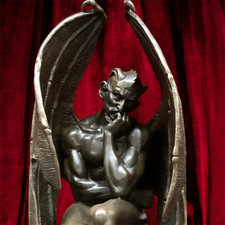 Vintage Bronze Devil Sculpture Statue Satyr Skull Mori Marble Deco Gothic SATAN picture