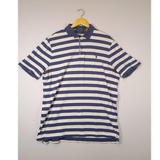 Preppy Polo Ralph Lauren Mens Large Navy White Striped Classic Fit Polo Shirt picture