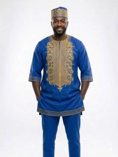 Men's African Dashiki Top With Embroidery And Designer Cap picture
