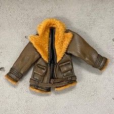 B-Grade 1/12 Brown slim leather jacket with fur trim for 6 inch slim body picture