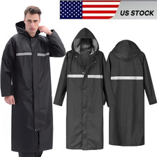Men Black Waterproof Long Raincoat Hooded Trench Jacket Outdoor Hiking Rain Coat picture