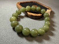 11.9mm Natural Hetian Jade Bracelet – Qiemo Green Sugar Hotan Nephrite Jade picture