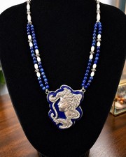 Antique Ostby Barton Art Nouveau Sterling Silver Lapis Pearl Maiden Necklace O-B picture
