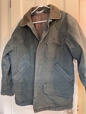 Vtg. LL Bean Faded Green Canvas Plaid 3-1 Plaid Lined Barn Jacket Lg Pockets USA picture