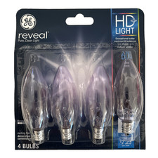 GE REVEAL HD PURE CLEAN LIGHT  60W Dimmable Candelabra BC type Total 4 Bulbs picture