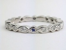 Platinum Round Diamond Blue Sapphire Eternity Wedding Band Vintage Style picture