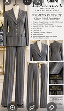 Escada Women’s 2pc Gray/White Pinstripe Wool Silk Lined Pant Suit Sz 40 picture