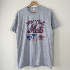 Vintage 1986 New York Mets World Series MLB Single Stitch Grey Tee Shirt XL picture