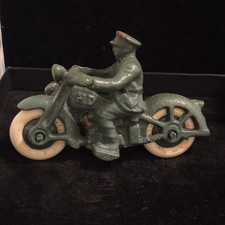Vintage 1997 Xonex Harley-Davidson Cast Iron Police Motorcycle Toy & Cop Rider picture