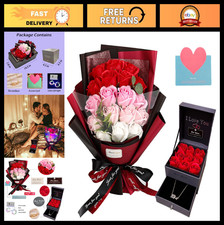 Preserved Red Rose Bouquet with Love Necklace - Unique Gift for Valentine's, Mot picture