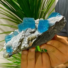 4.79LB Rare transparent blue cubic fluorite mineral crystal sample / China picture