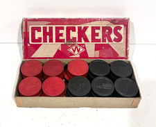 Vintage Halsam No. 5-W Wooden CHECKERS Playing Pieces Set w/Box 1940s picture