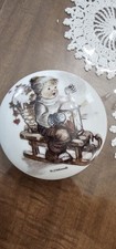 M.J. Hummel Winter Fun Porcelain Trinket Jewelry Box Gold Trim Jar With Lid 4.5