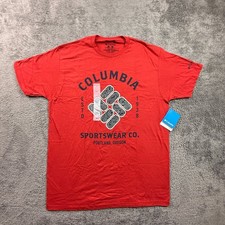 Columbia Mens L Red Mountain Logo Graphic Tee 100% Cotton Portland OR NWT picture