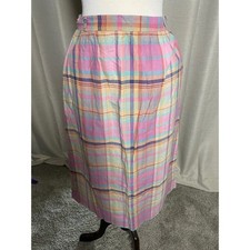 Vintage 70s Pastel Plaid Midi Skirt ILGWU Pink Orange High Waist Retro Pocket S picture
