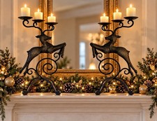 Pier 1 Iron Reindeer Stag 3 Arm Candelabra Candle Holders Christmas pair of 2 picture