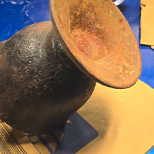 Antique Cast Iron Metal Mortar Bowl Only, Black, Rusted Patina (No Pestle) picture