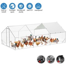 10x20 FT Large Metal Chicken Coop Walk-in Poultry Cage Chicken Hen Run House US picture