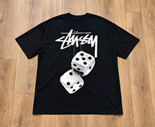 Stussy Black Dice Logo Graphic Print Crew Neck Short Sleeve T-Shirt - L picture