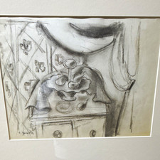 Edgar Yaeger Charcoal Still Life Sketch Table Flowers on Paper, picture