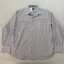 J.Crew Factory Mens Blue Brown Striped Cotton Dress Shirt Large 69880 NWT picture