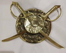 Heavy Brass Shield Crossed Swords Muhammad Ali Pasha Wall Decor Egyptian Art 3kg picture