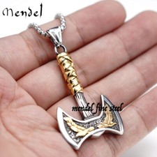 MENDEL Mens Gold Plated Nordic Viking Raven Axe Pendant Necklace Stainless Steel picture