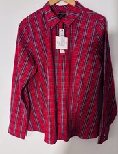 Talbots Red Holiday Plaid Non Iron Button Down Long Sleeve Blouse NWT 2XL picture