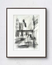 Downtown Walk No.2 9x12 Original Charcoal Drawing Home Interior Art On Paper picture