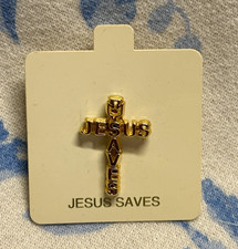 Jesus Saves Cross Religious Pinback Lapel Pin Button picture