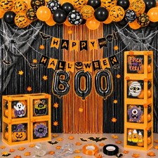 128 Pcs Halloween Party Decorations - Balloons, Banners, Bat & Spider Decor picture