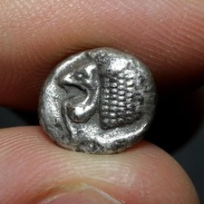 Ancient Greece Ionia 500BC Silver Diobol Coin Miletos Tiny Coin Roaring Lion picture