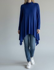 NWT Joseph A Women’s XL Navy Turtleneck Sharkbite Hem Tunic Top picture