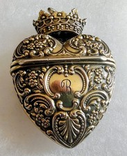 Antique F&B Foster & Bailey Sterling Silver Heart Trinket Box Gold Wash Monogram picture