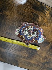 Antique 19thC French Champleve Enamel Brass Desk Pin Tray Card Dish Rococo 5.25
