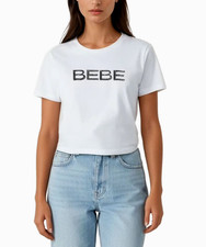 New $39.00 BEBE Women's Dazzling Rhinestone Logo Short Sleeve T-Shirt - Size: S picture