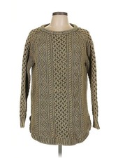 L.L. BEAN Signature Fisherman Sweater Mineral Wash Olive Green Cotton Women’s L picture