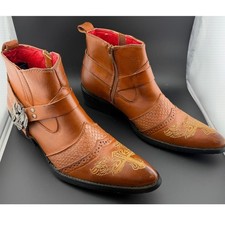Alfa Western-Tan Leather Ankle Boots, Harley Davidson Eagle Medallion, Mens 6.5 picture
