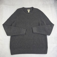LL Bean Sweater Mens Large Dark Grey Organic Cotton Waffle Knit Rolled Crew Neck picture