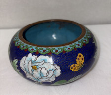 Vintage Chinese Cloisonné Enamel Blue / Turquoise Floral Bowl Gold Gilt picture