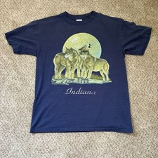 Vintage Indiana Wolf Moon Graphic T-Shirt Navy Blue Large USA Eagle Brand picture