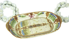 Antique French Mouzin Nimy majolica barbotine asparagus serving tray marked picture
