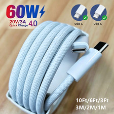 10Ft/6Ft Long Type C to USB-C Cable PD 60W Fast Charger Braided Type C Lead Lot picture