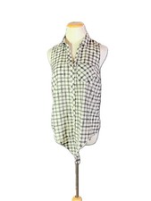 J. Jill Size S White Black Plaid Sleeveless Shirt Tie Waist Retro picture