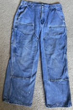 Carhartt B73-DST Denim Loose Original Fit Double Knee Pants-34 X 30/Fits 32 X 28 picture