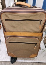 Vintage LL BEAN Green Canvas Rolling Wheels Retractable Handle Luggage Suitcase picture