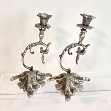 VTG Ornate Victorian Gothic Candlestick Holders Heavy Metal Pewter Goat-Ram RARE picture