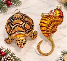 Polish Glass Sea Turtle & Seahorse Ornaments, Set of 2, 4