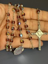 Vintage 800 Silver Rosary Necklace AB Glass Beads LAR Roma picture